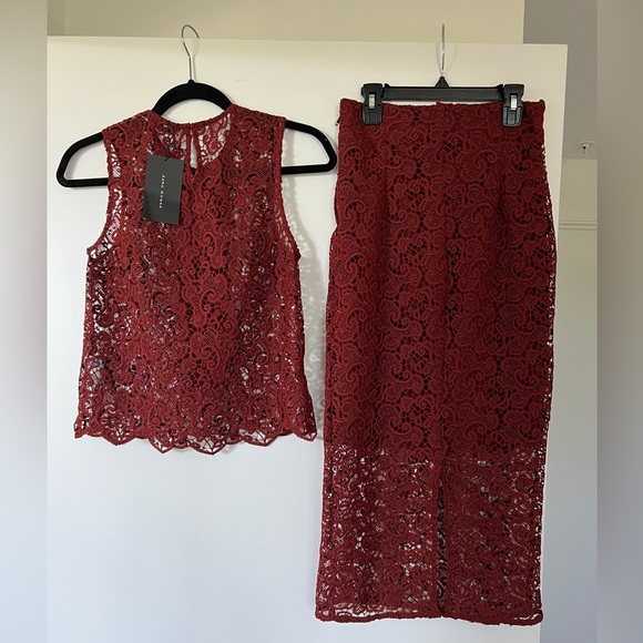 NWT Zara burgundy top and skirt lace set size XS - Picture 6 of 6